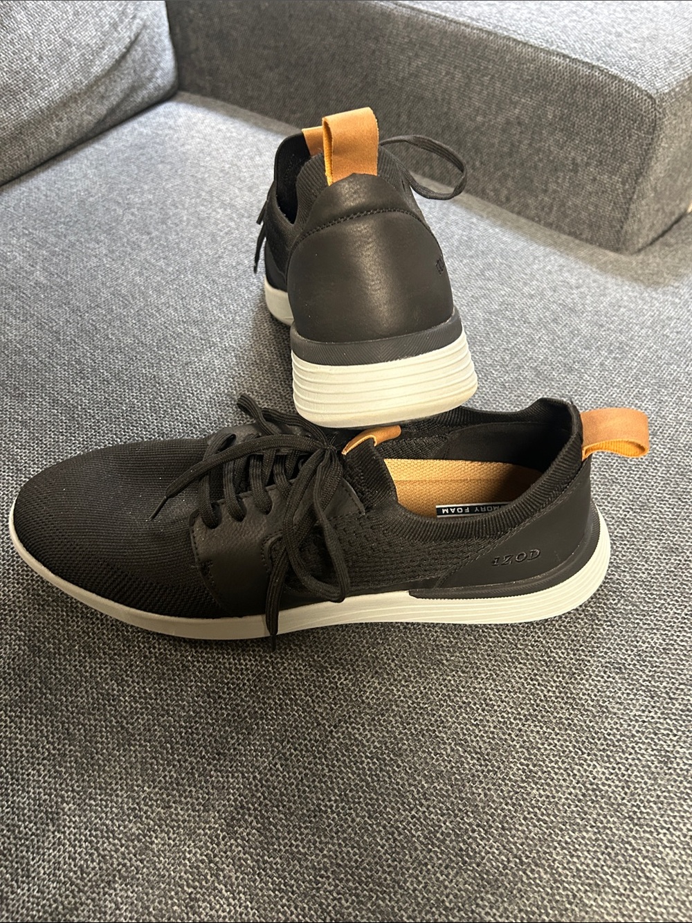 Izod Black Knit Lace-Up Sneakers with Tan Heel Tabs